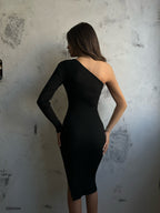 One-Shoulder Slit Knit Dress