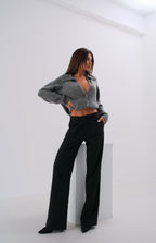 Single Pleat Black Wide Leg Pants