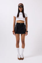 Reverse Detail Denim Mini Black Skirt