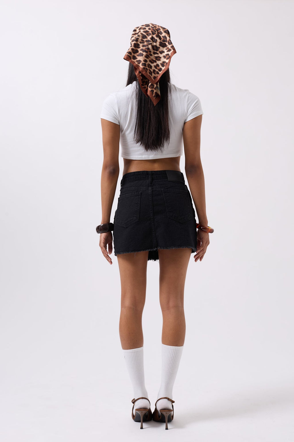 Reverse Detail Denim Mini Black Skirt