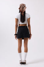 Reverse Detail Denim Mini Black Skirt