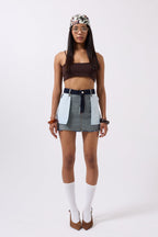 Reverse Detail Denim Mini Blue Skirt