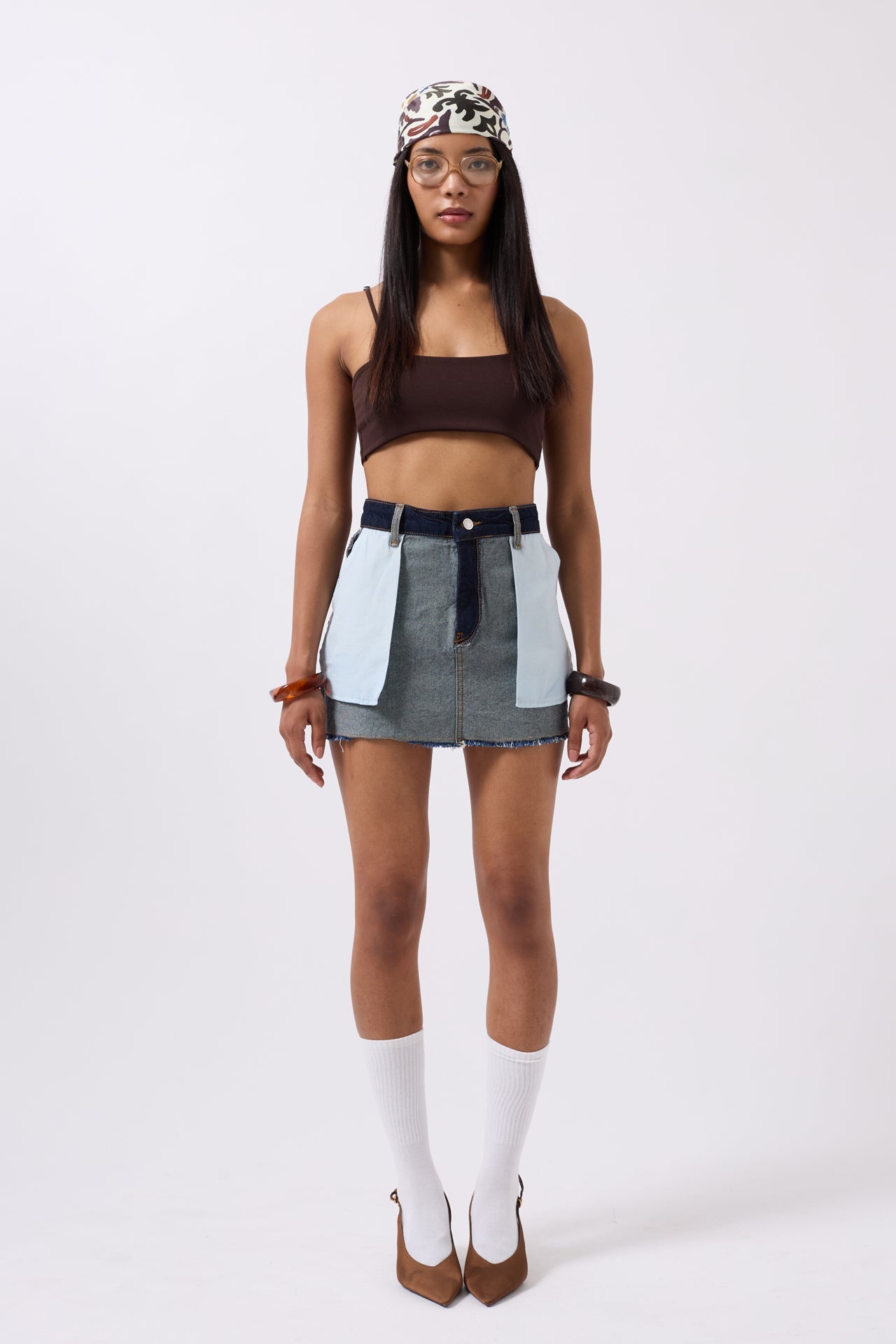 Reverse Detail Denim Mini Blue Skirt