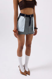Reverse Detail Denim Mini Blue Skirt
