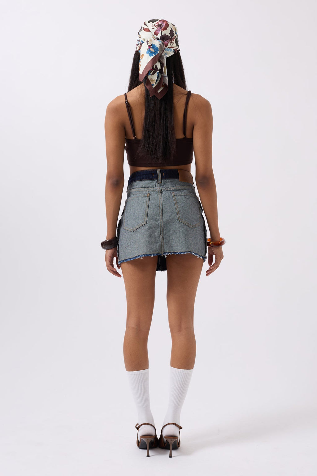 Reverse Detail Denim Mini Blue Skirt