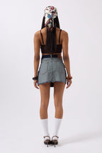 Reverse Detail Denim Mini Blue Skirt