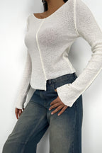 Reverse Stitch Detail Ecru Triko Blouse