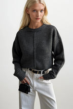 Reverse-Stitched Crew Neck Anthracite Sweater