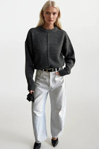 Reverse-Stitched Crew Neck Anthracite Sweater