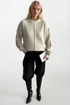 Reverse-Stitched Crew Neck Ecru Sweater