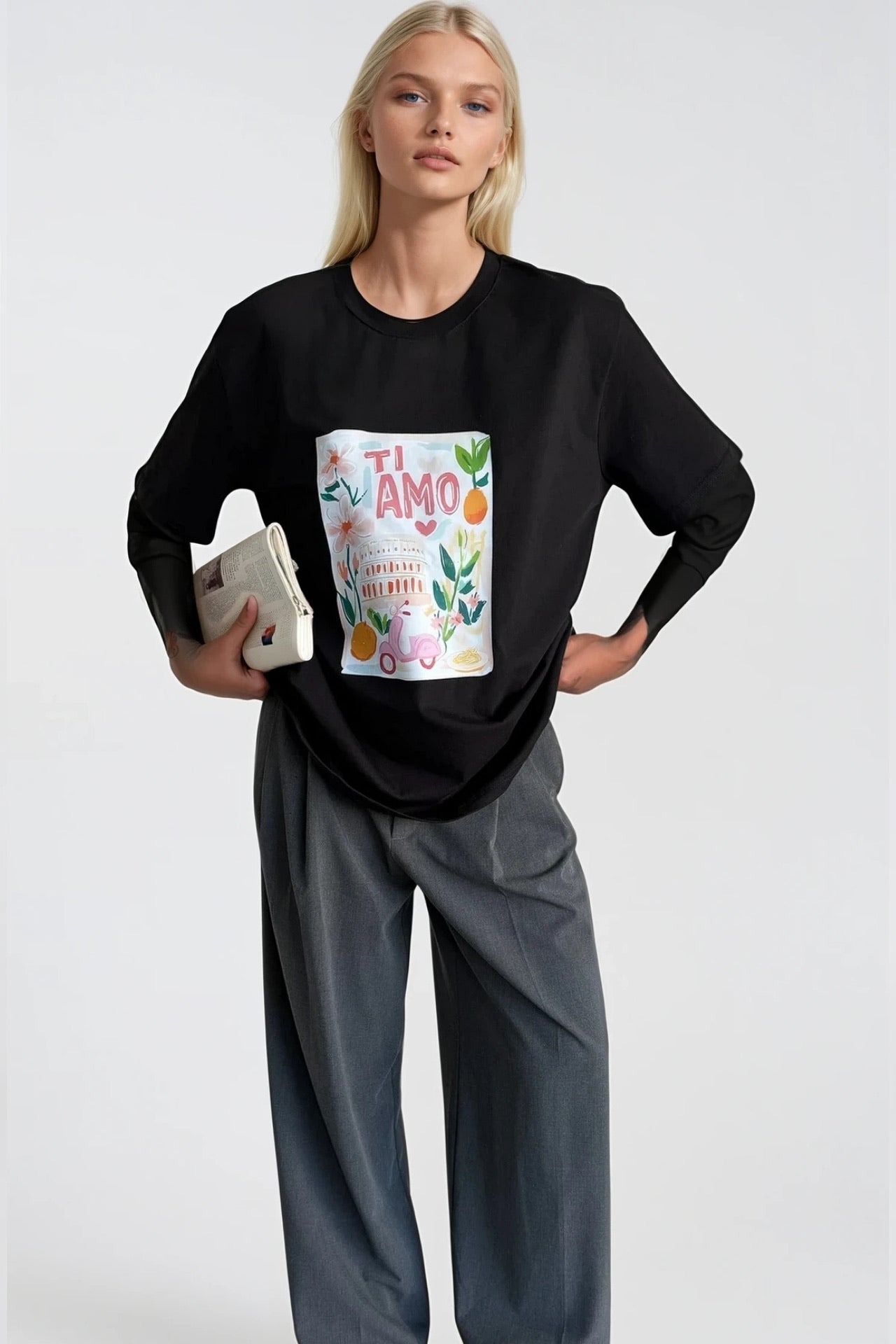 Ti Amo Printed Black T-Shirt