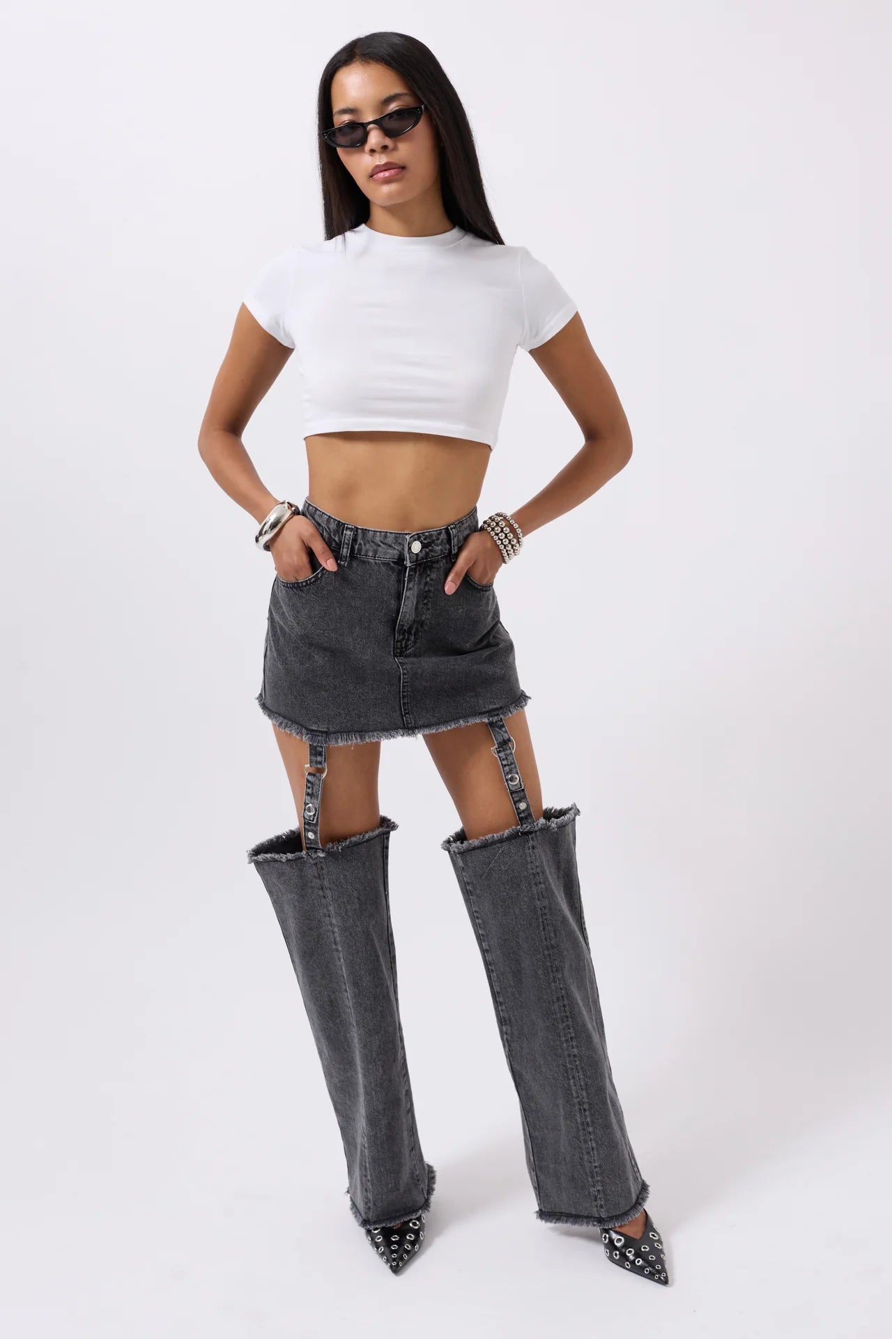 Leggings Detail High Waist Black Jeans + Crop