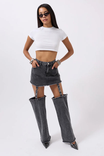 Leggings Detail High Waist Black Jeans + Crop