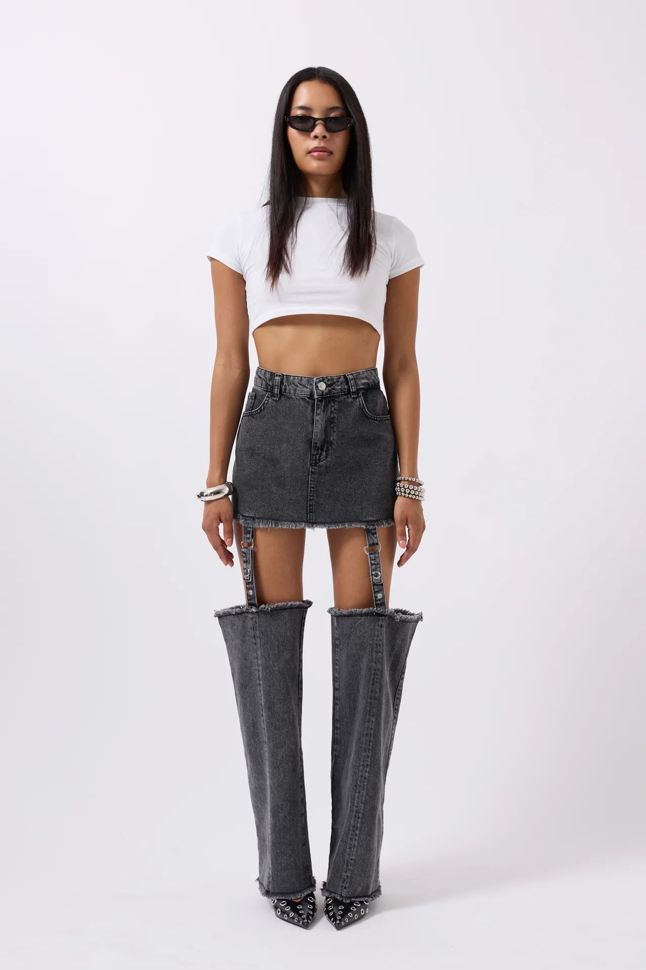 Leggings Detail High Waist Black Jeans + Crop