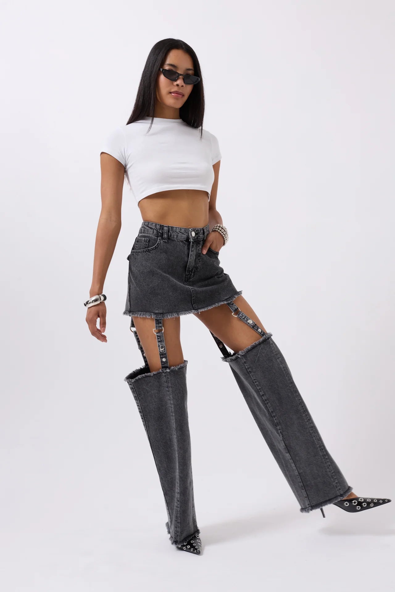 Leggings Detail High Waist Black Jeans + Crop