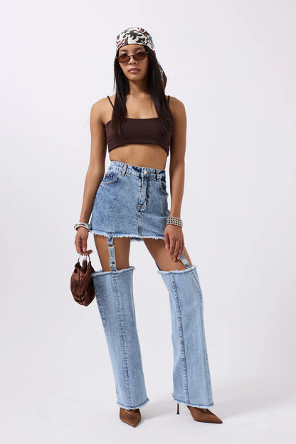 Leggings Detail High Waist Blue Jeans + Crop