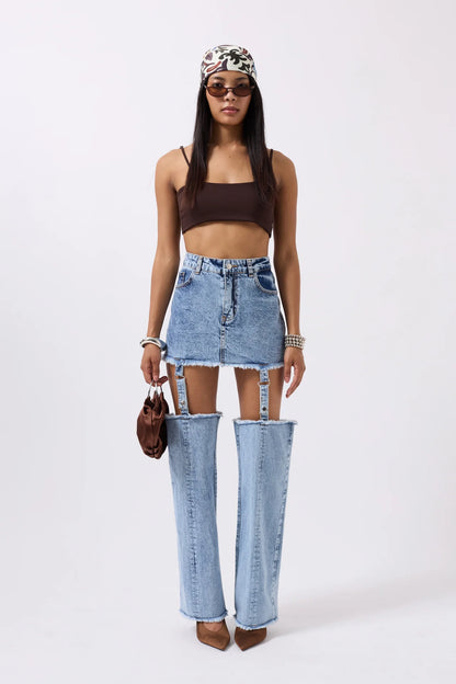 Leggings Detail High Waist Blue Jeans + Crop
