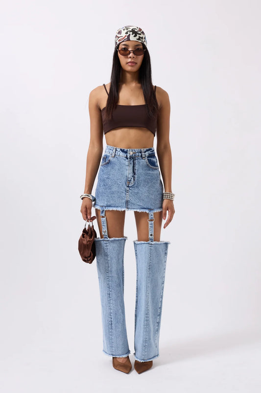 Leggings Detail High Waist Blue Jeans + Crop