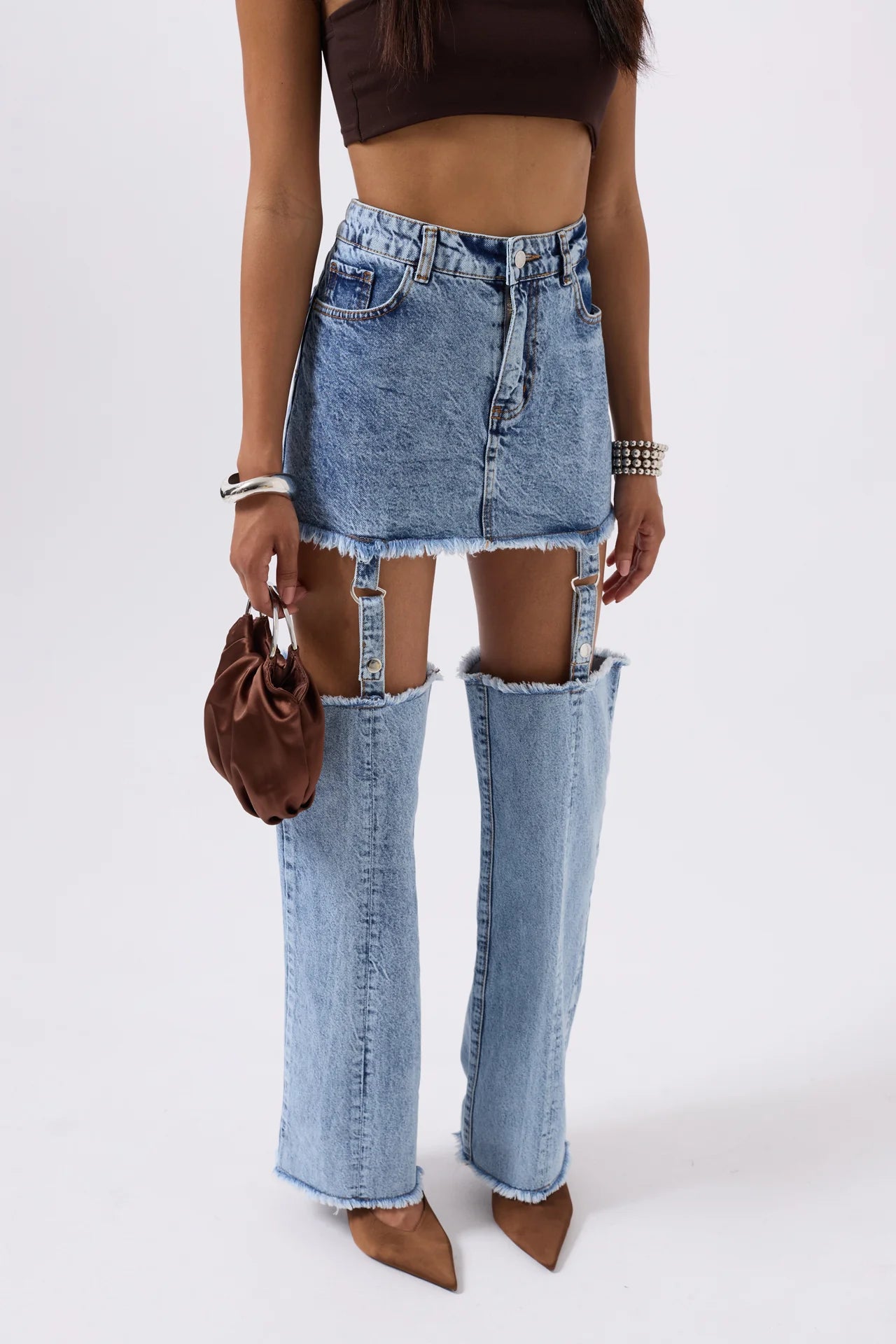 Leggings Detail High Waist Blue Jeans + Crop