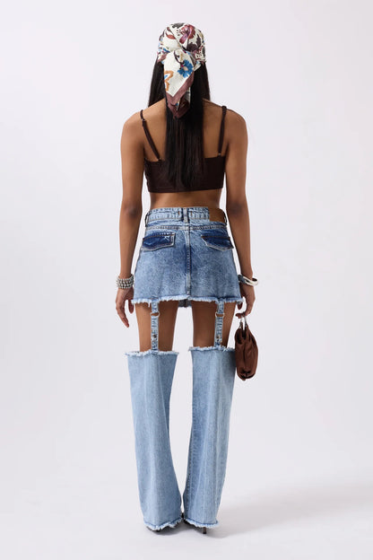 Leggings Detail High Waist Blue Jeans + Crop