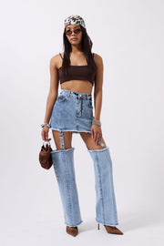 Leggings Detail High Waist Blue Jeans