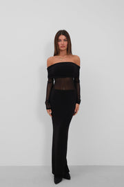 Transparent Detailed Staple Maxi Black Dress