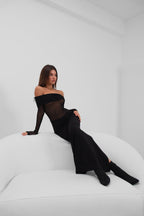 Transparent Detailed Staplez Maxi Black Dress