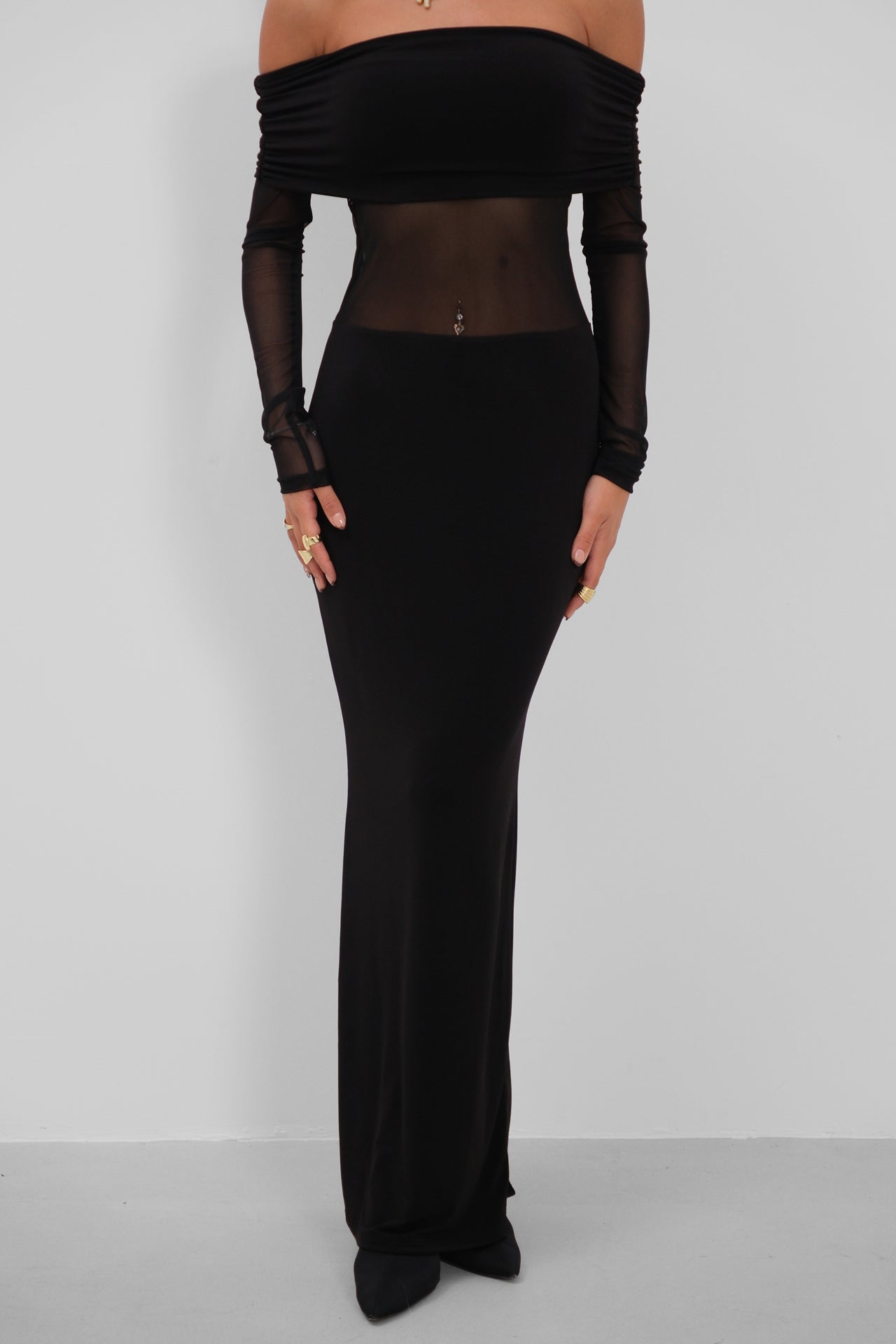 Transparent Detailed Staplez Maxi Black Dress
