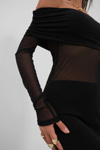 Transparent Detailed Staplez Maxi Black Dress