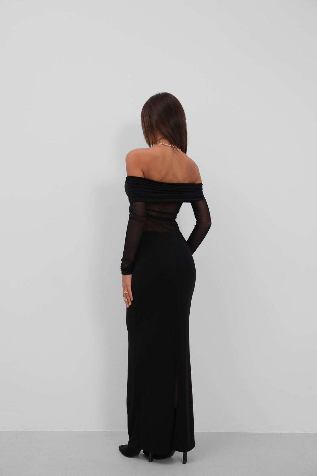 Transparent Detailed Staplez Maxi Black Dress