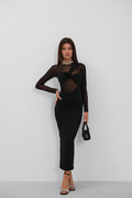 Tul Detailed Maxi Black Dress