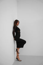 Tul Detailed Maxi Black Dress
