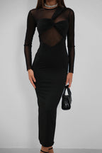 Tul Detailed Maxi Black Dress