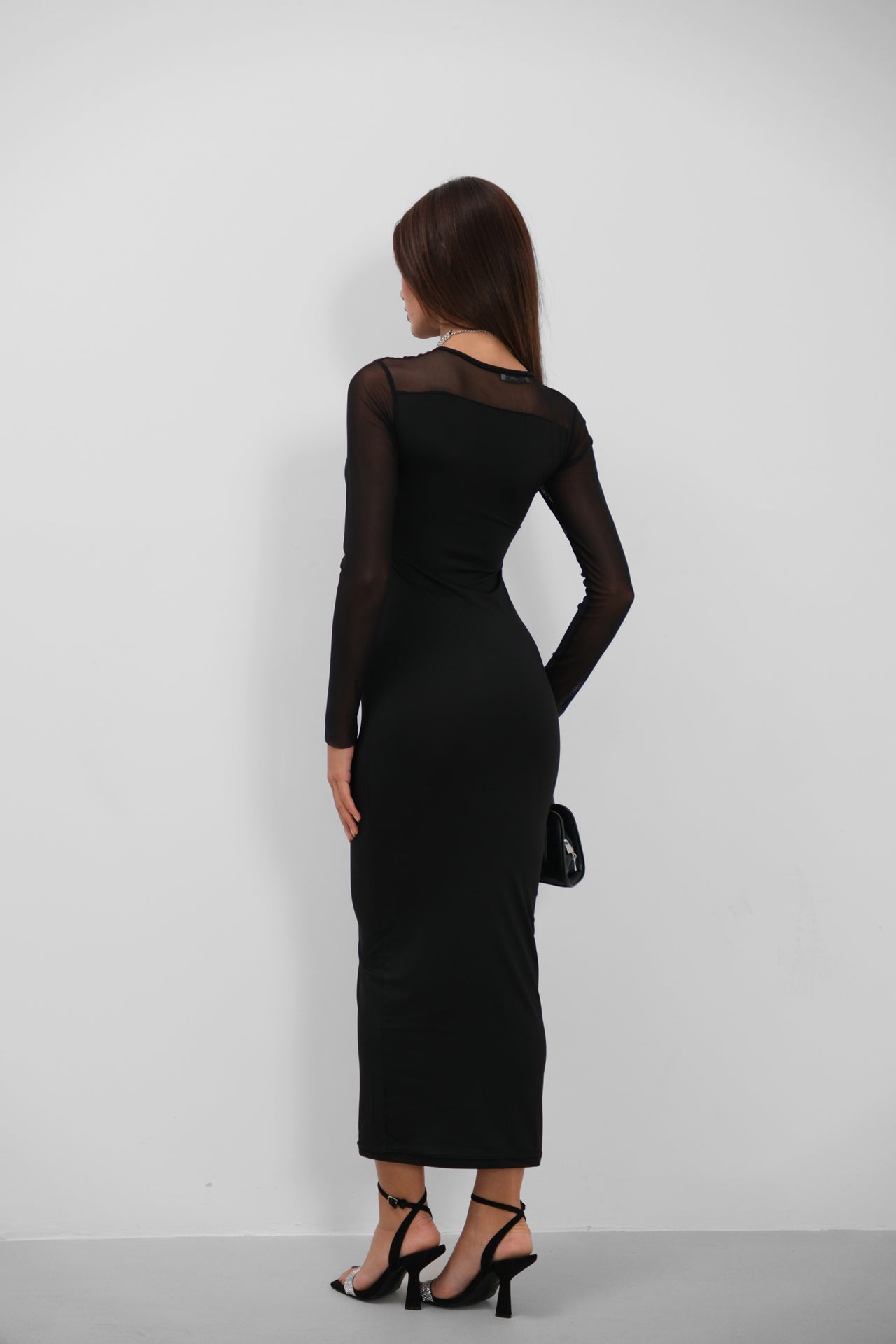 Tul Detailed Maxi Black Dress