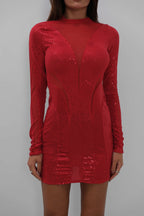 Tulle Detail Mini Red Dress
