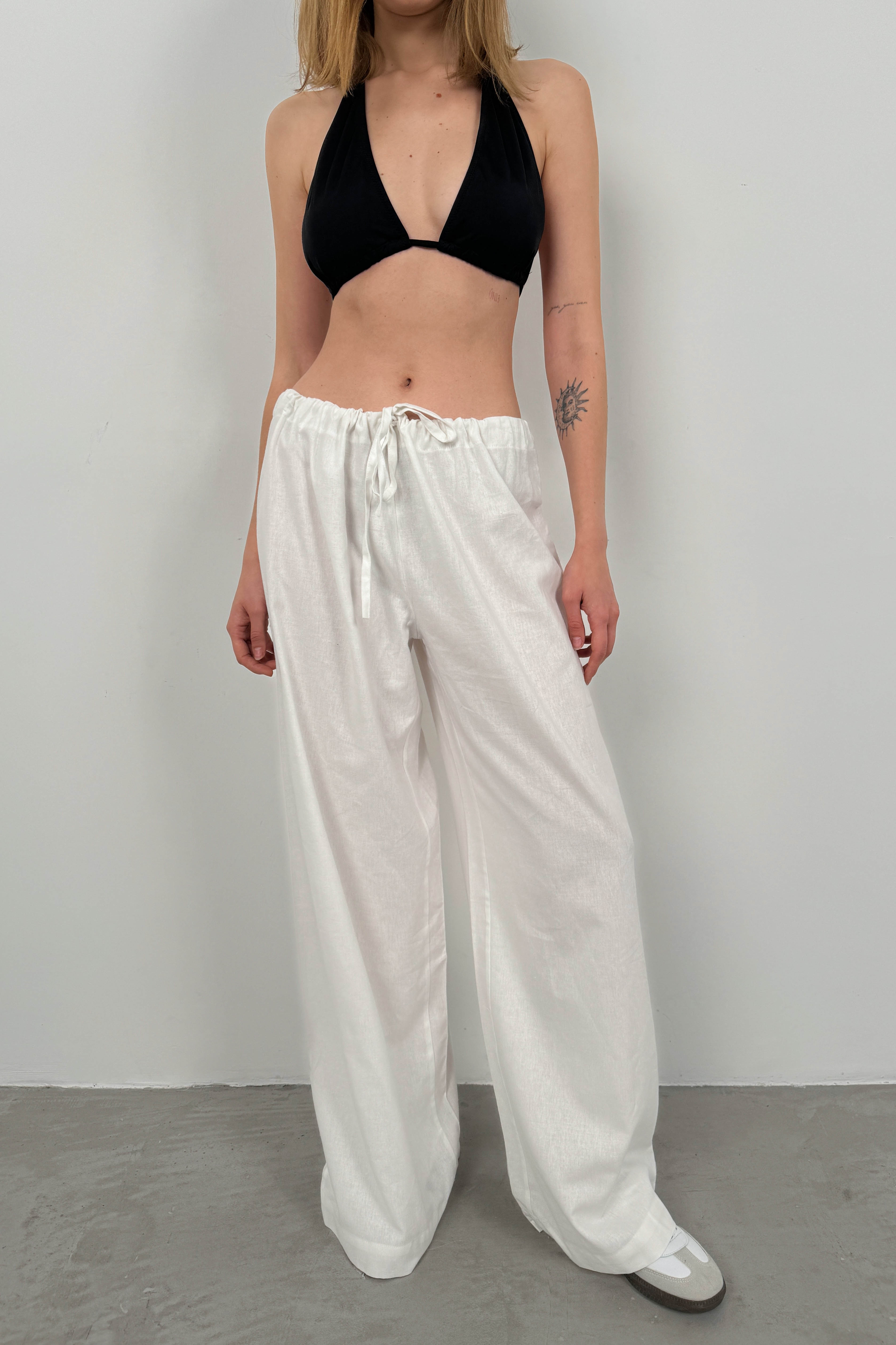 Tunnel Detail Voile White Pants