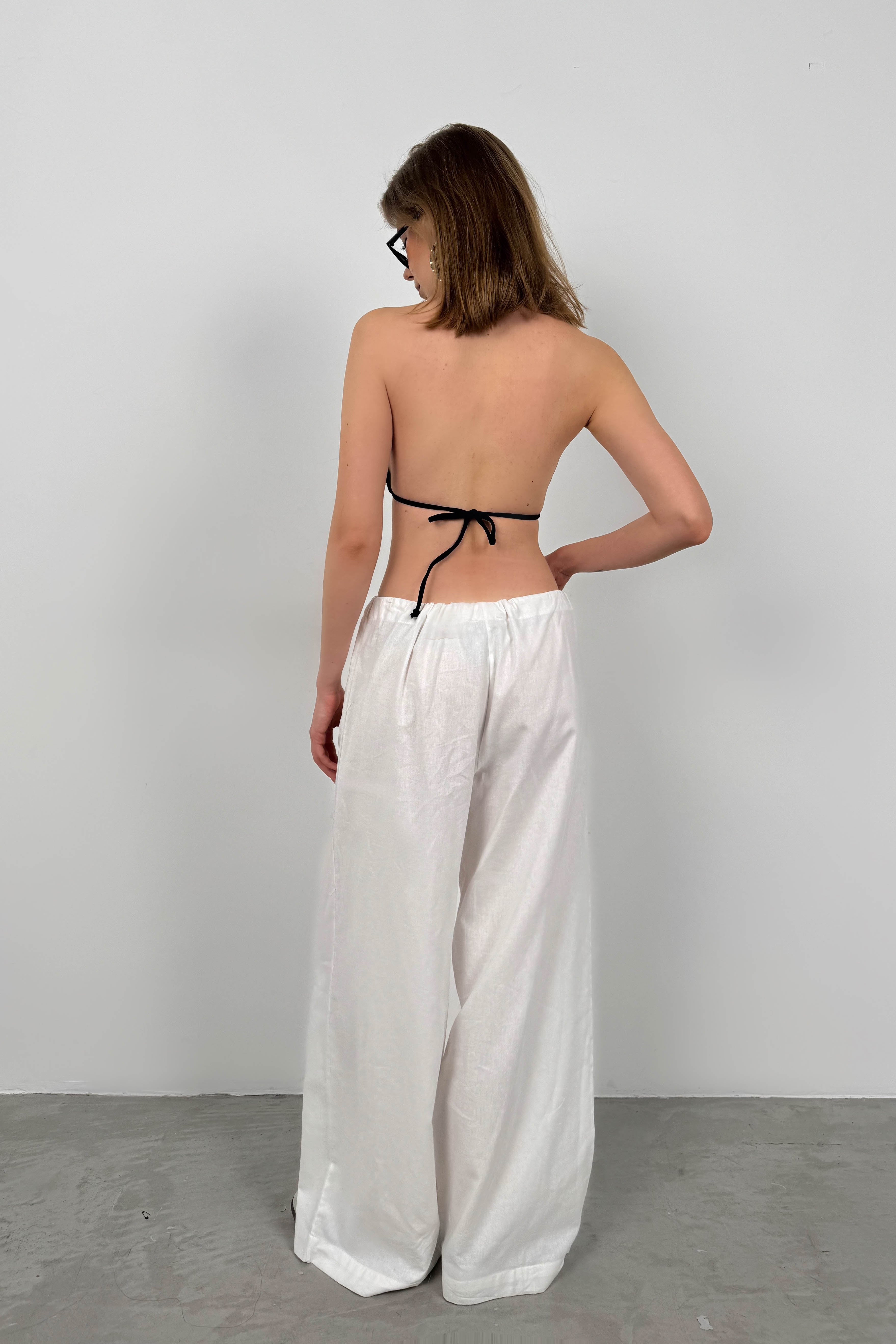 Tunnel Detail Voile White Pants