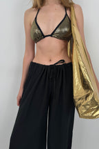 Tunnel Detail Voile Black Pants