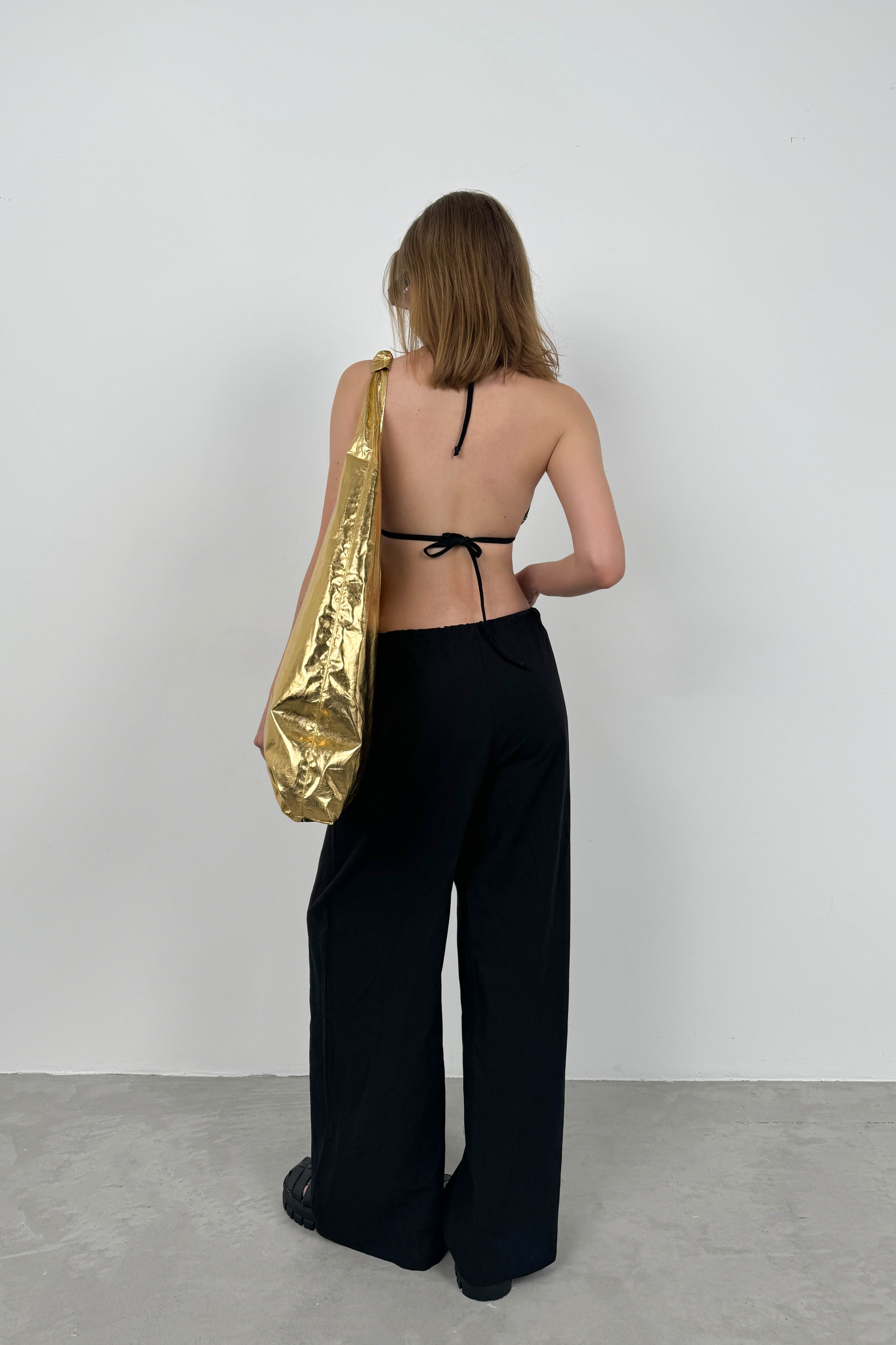 Tunnel Detail Voile Black Pants