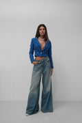 Tweed Crop Sax Blue Blazer Jacket