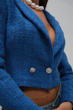Tweed Crop Sax Blue Blazer Jacket