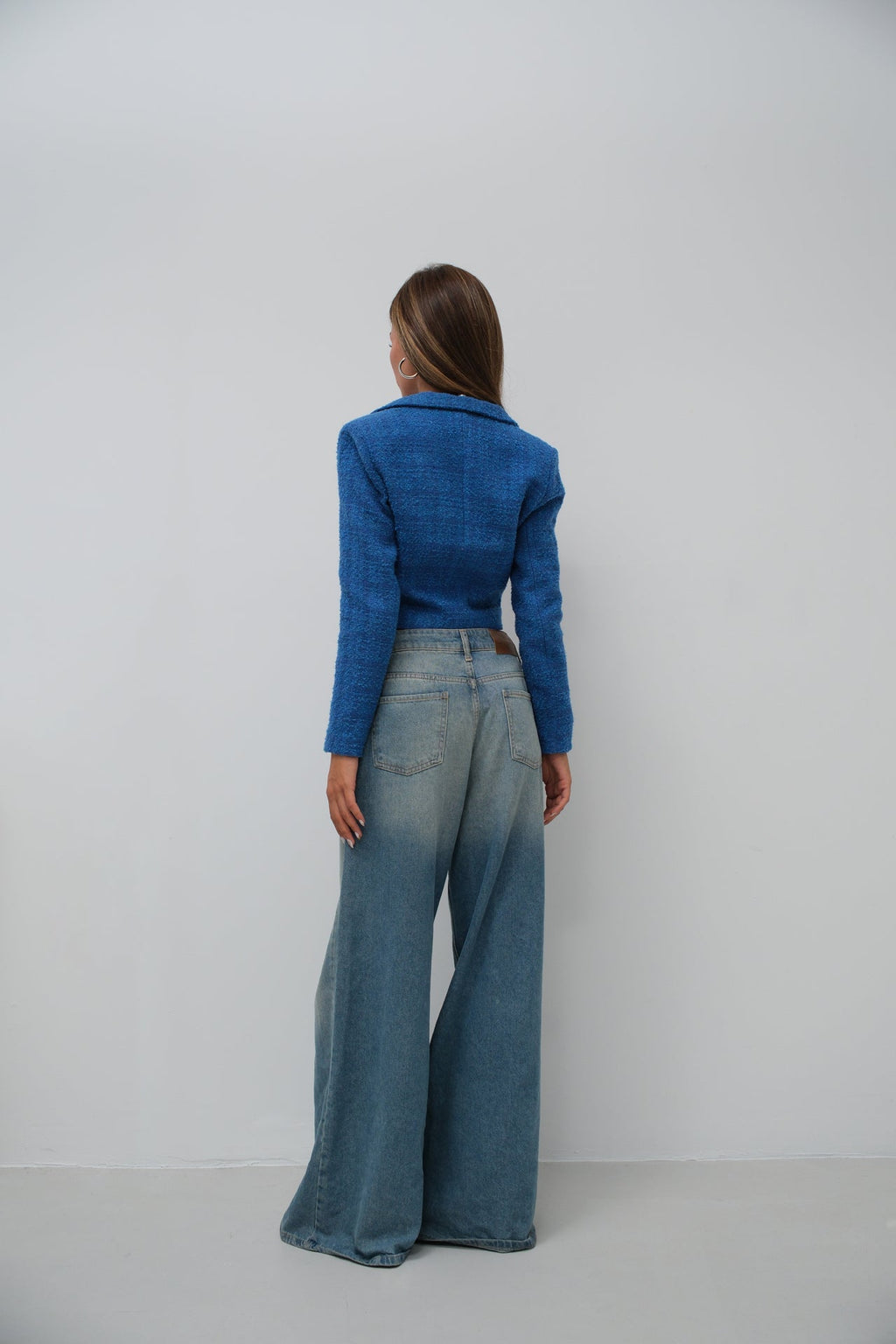 Tweed Crop Sax Blue Blazer Jacket