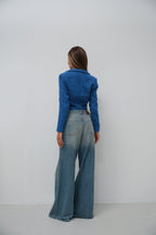 Tweed Crop Sax Blue Blazer Jacket