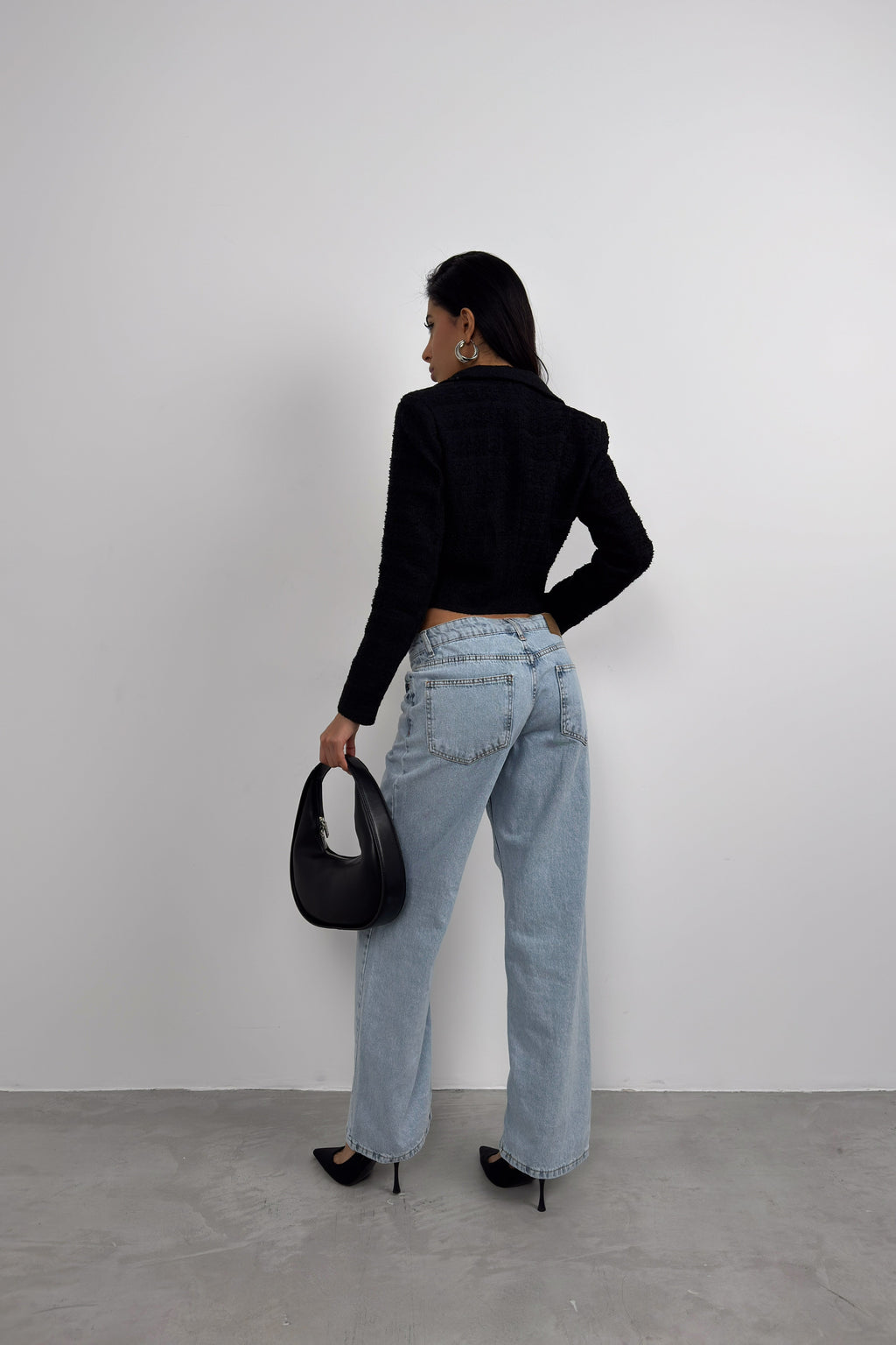 Tweed Crop Black Blazer Jacket