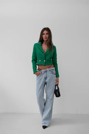 Tweed Crop Green Blazer Jacket