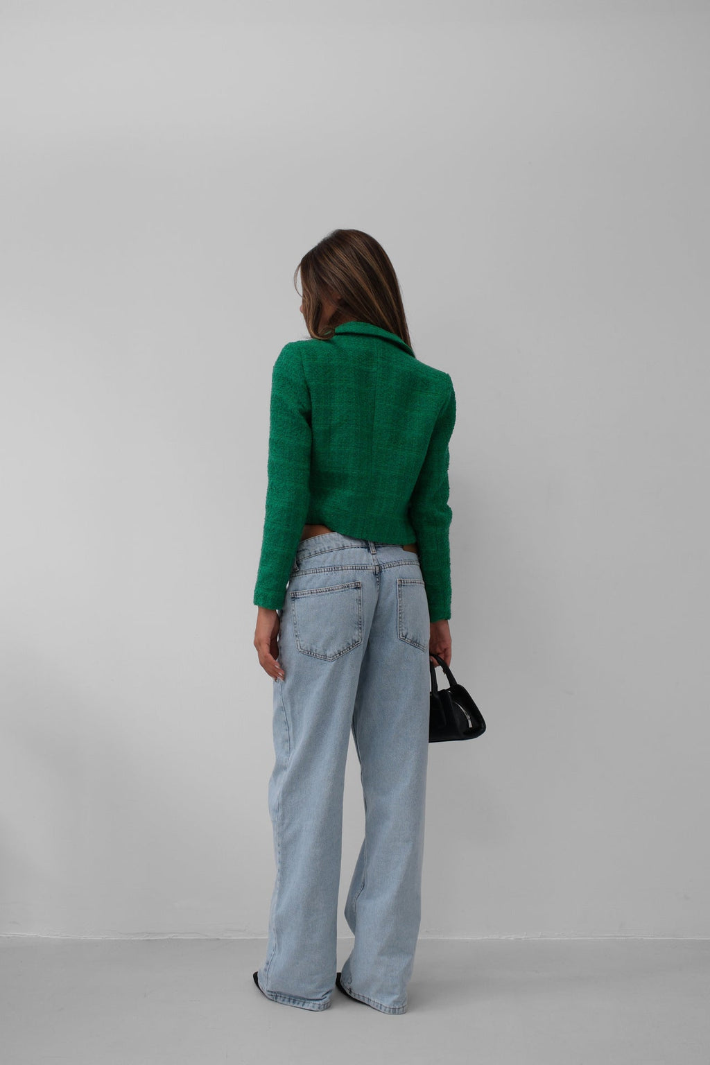 Tweed Crop Green Blazer Jacket
