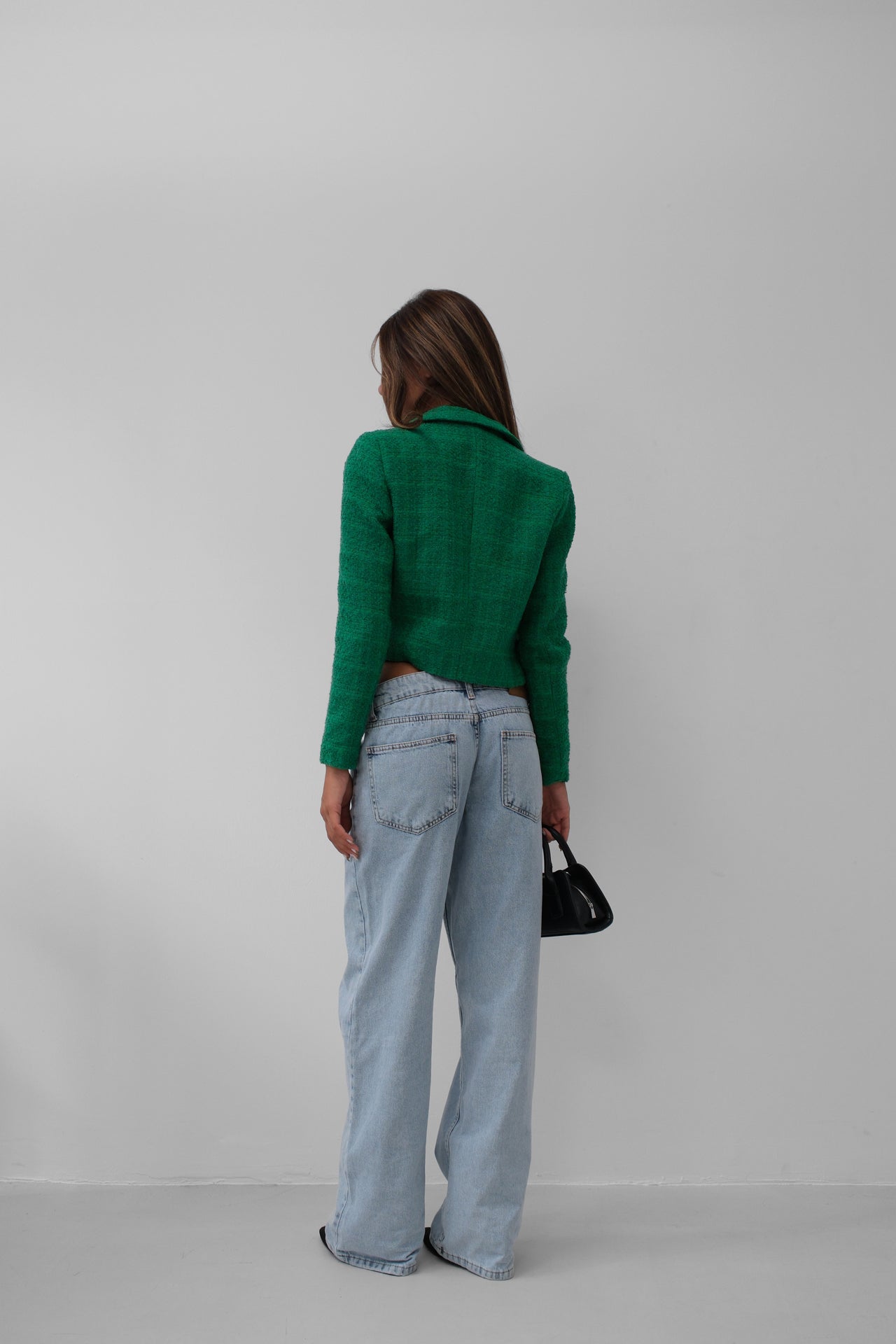 Tweed Crop Green Blazer Jacket