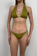 Ucgen Ruched Green Bikini Set