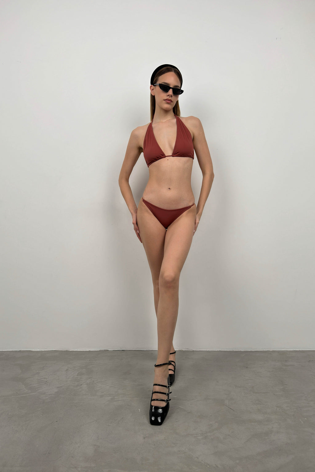 Triangle Ruched Brown Bikini Set