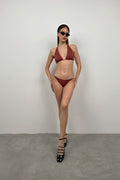 Triangle Ruched Brown Bikini Set